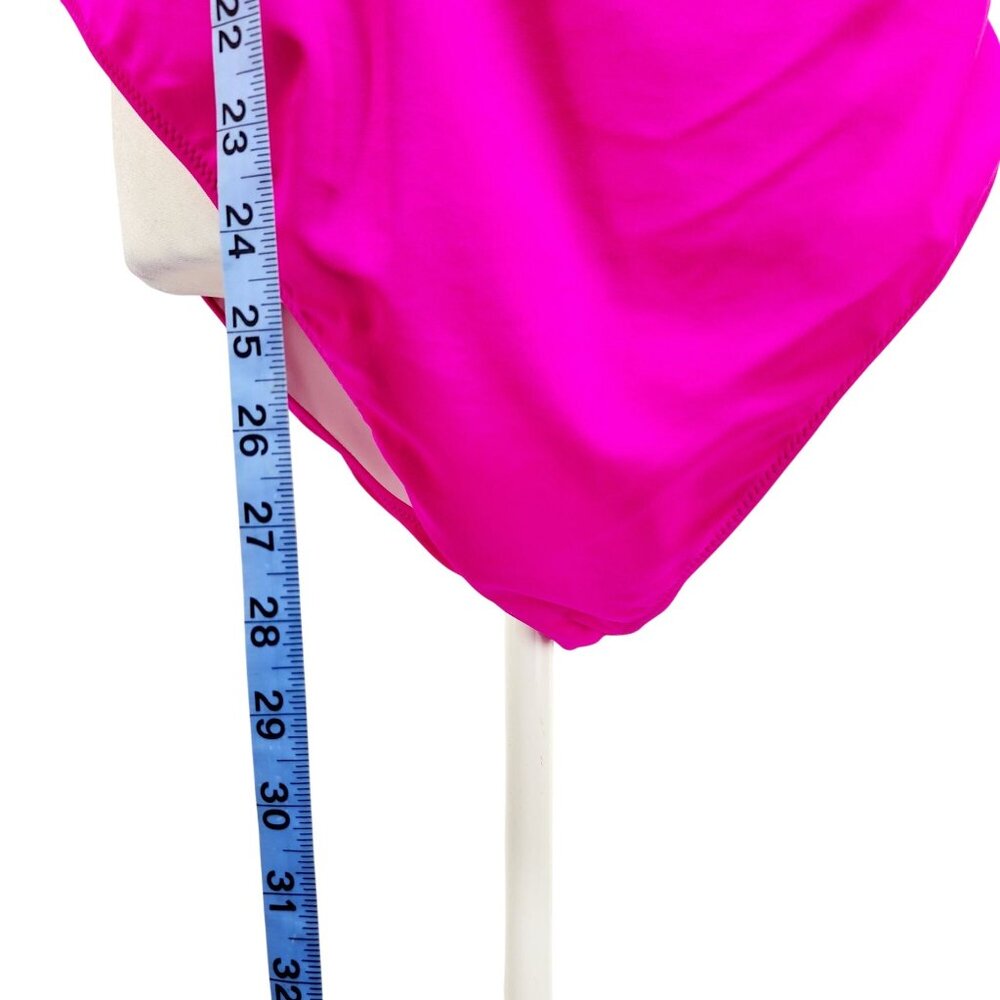 Hot Pink Cutout One-Piece Swimsuit Gold Ring  Halter Neck Tie Size XXL New - Picture 10 of 13
